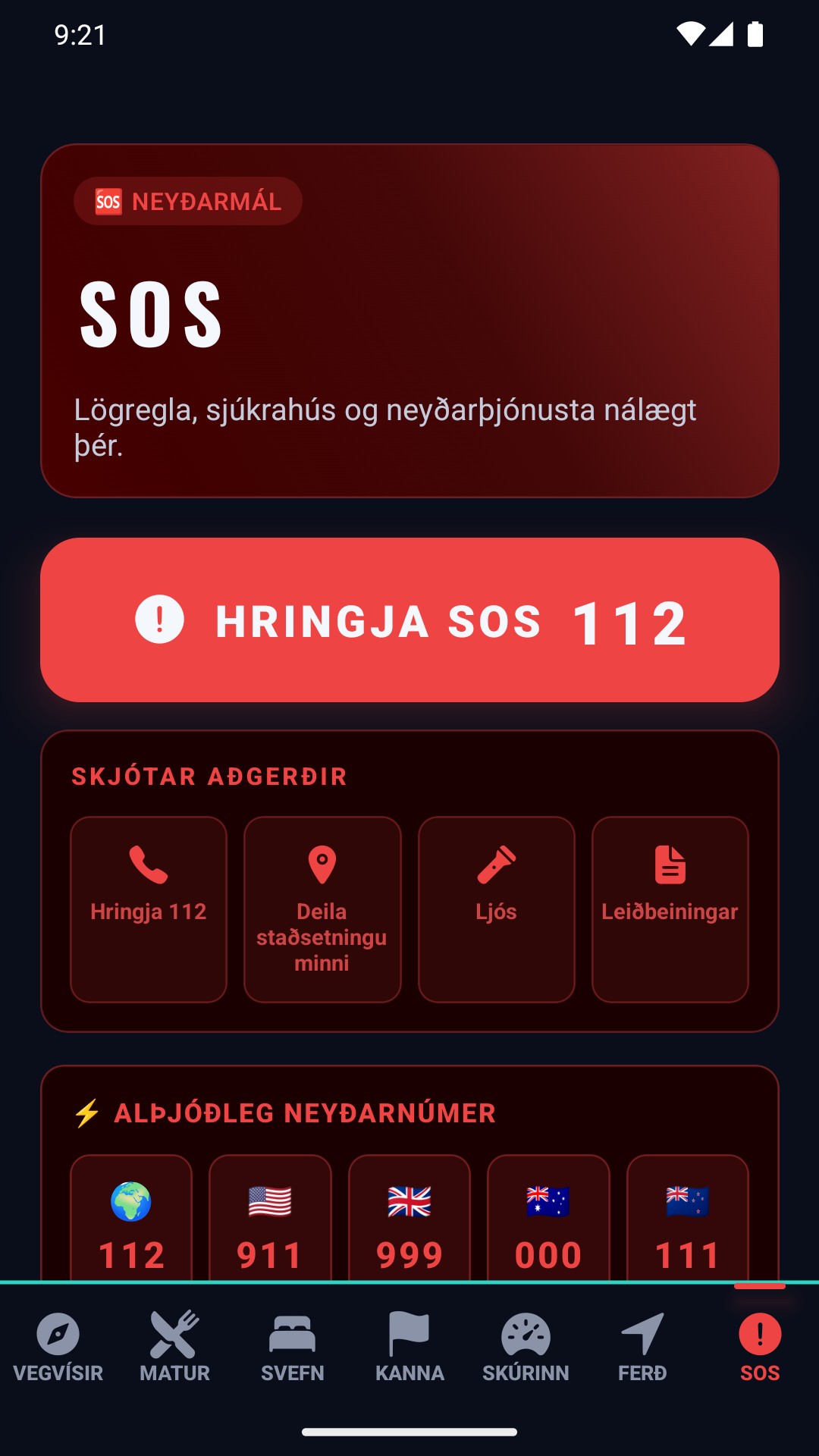 SOS-neyðarskjár